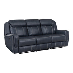 Modern Living Room Furniture 2pc Reclining Sofa Set Blue Breathable Faux Leather Upholstery Reclining Sofa Loveseat with Cup Holders, Power outlets, USB Ports