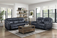 Modern Living Room Furniture 2pc Reclining Sofa Set Blue Breathable Faux Leather Upholstery Reclining Sofa Loveseat with Cup Holders, Power outlets, USB Ports