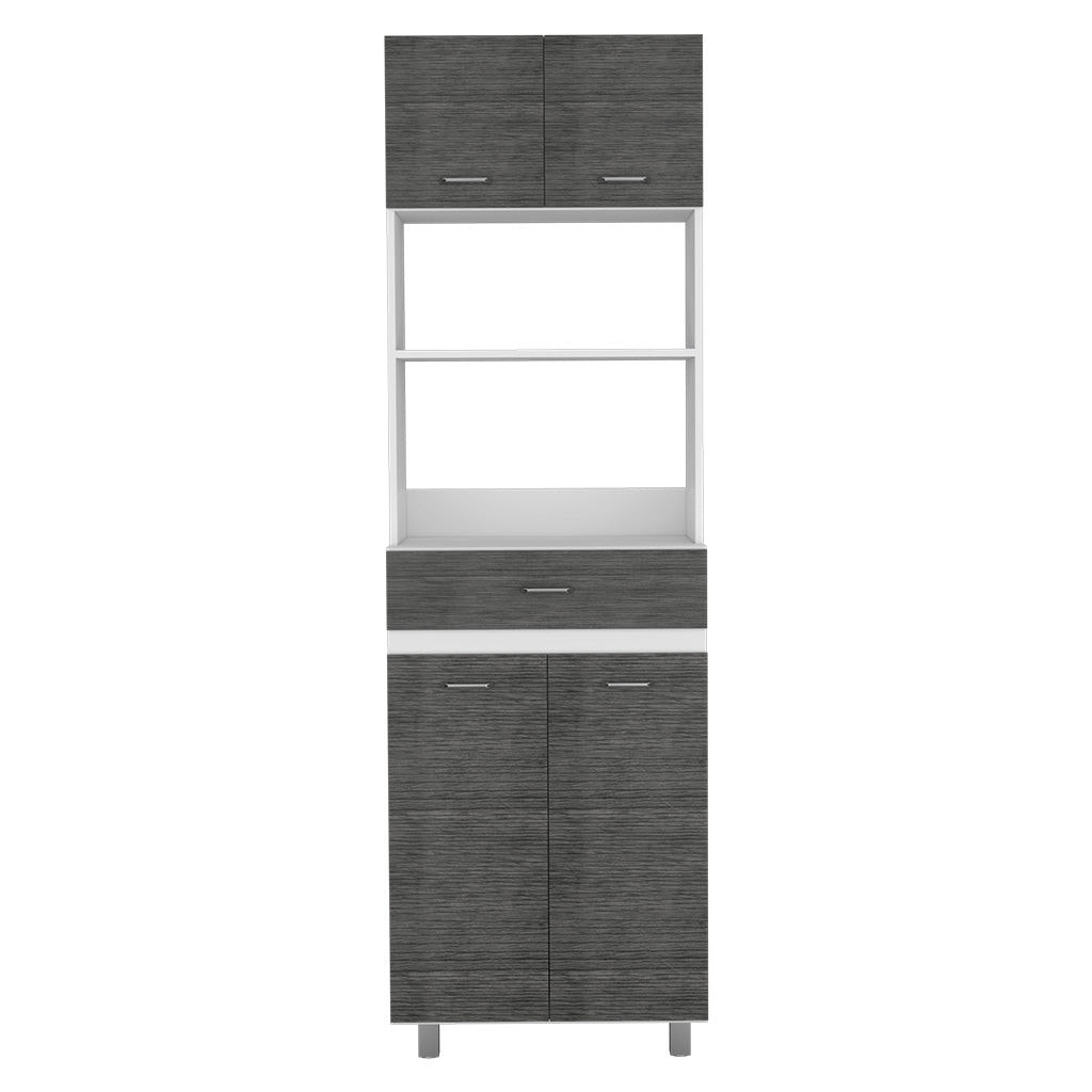 Caribe Microwave Cabinet, Four Legs, One Drawer, Double Door, One Shelf  -White / Smokey Oak