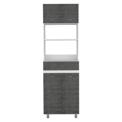 Caribe Microwave Cabinet, Four Legs, One Drawer, Double Door, One Shelf  -White / Smokey Oak