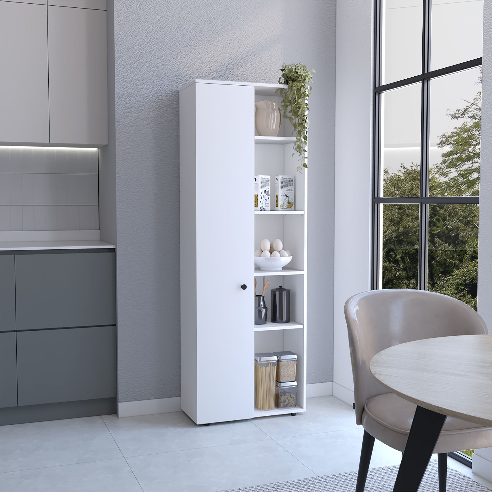 Hoyt Kitchen Pantry Storage Cabinet With and Five Interior and Exterior Shelves