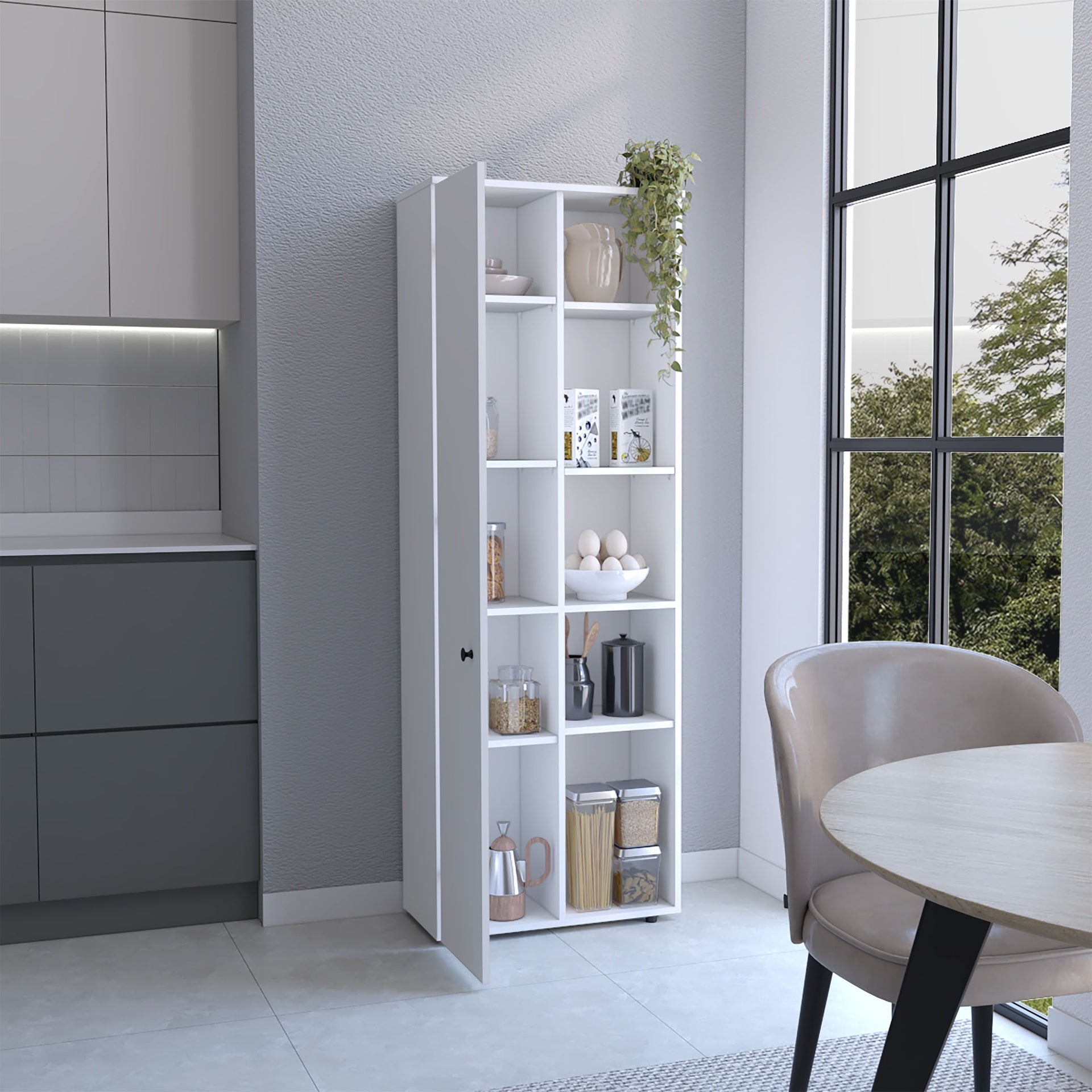 Hoyt Kitchen Pantry Storage Cabinet With and Five Interior and Exterior Shelves