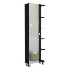 Urano Mirror Linen Cabinet, Four Interior  Shelves, Five External Shelves -Black