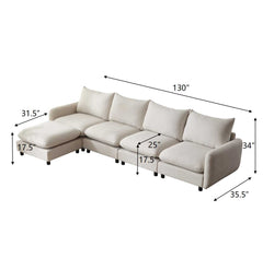 130 in. oversize 5-Piece L Shaped Modular Free Combination Sectional Sofa Couch with Ottoman for Living Room and Spacious Space