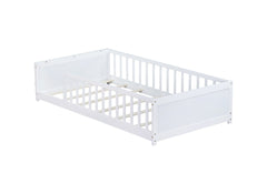 Twin size Floor Platform Bed with Built-in Book Rack,White(Old Sku:W504P143307)