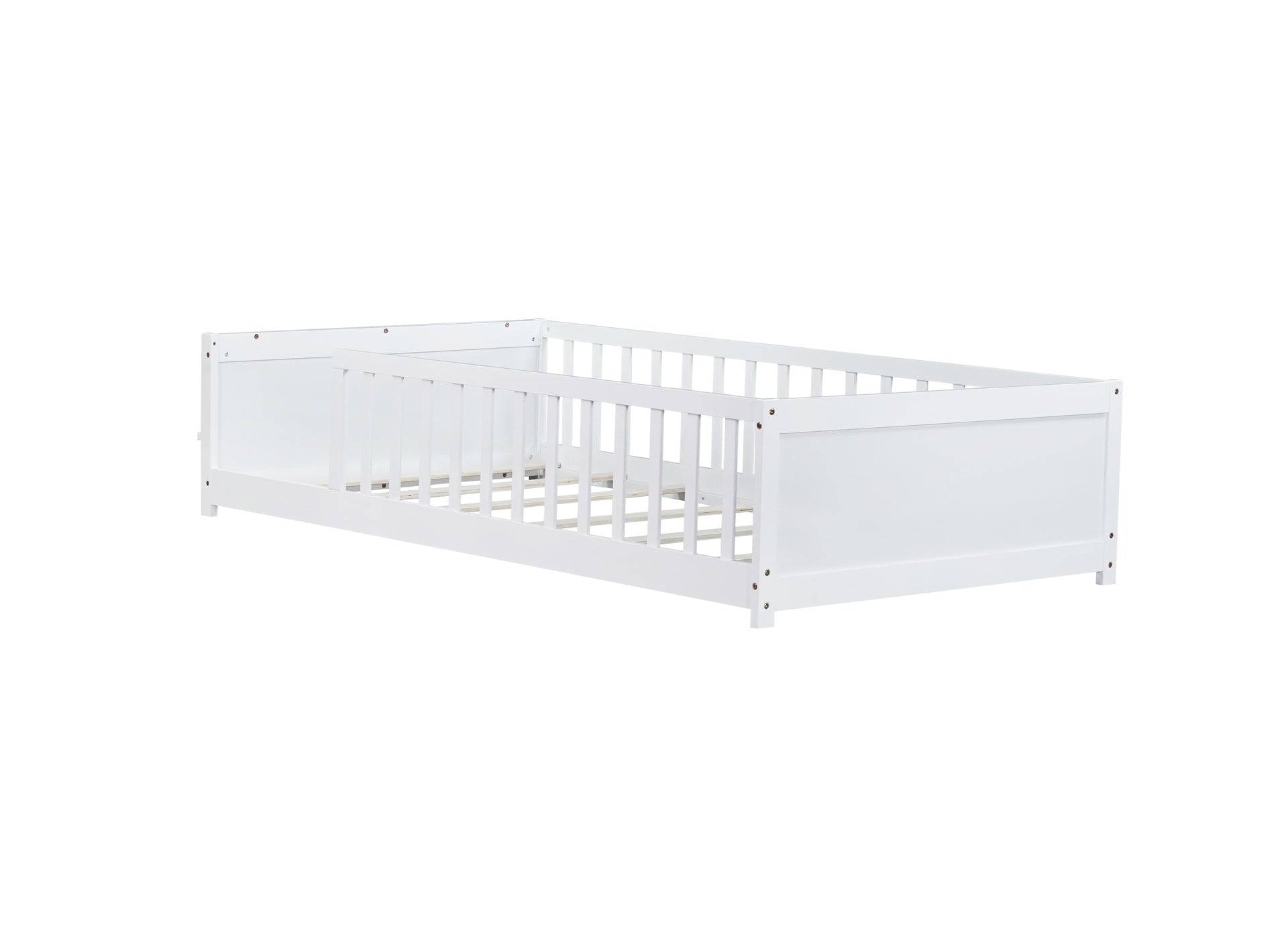 Twin size Floor Platform Bed with Built-in Book Rack,White(Old Sku:W504P143307)