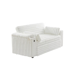 NEW White Loveseat Sleeper Sofa with Storage Armrest ,USB Port