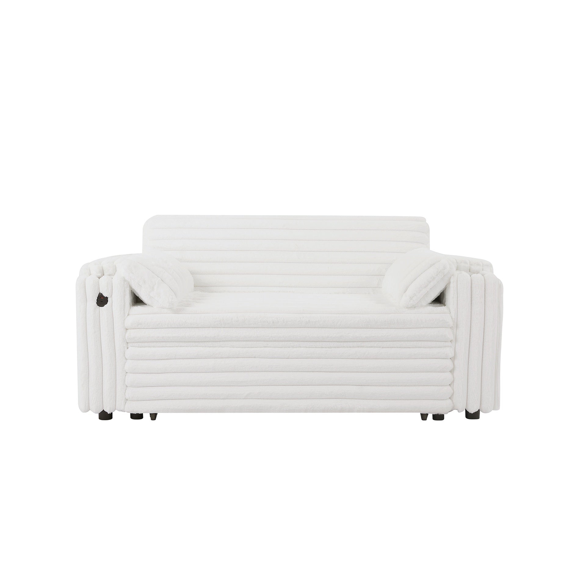 NEW White Loveseat Sleeper Sofa with Storage Armrest ,USB Port
