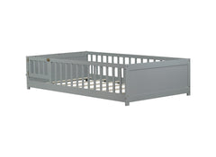 Twin Size Floor Bed with Built-in Book Rack and Door,Grey(Old Sku:W504P143311)