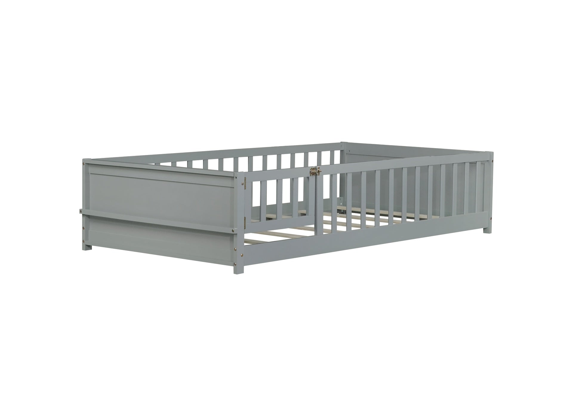 Twin Size Floor Bed with Built-in Book Rack and Door,Grey(Old Sku:W504P143311)