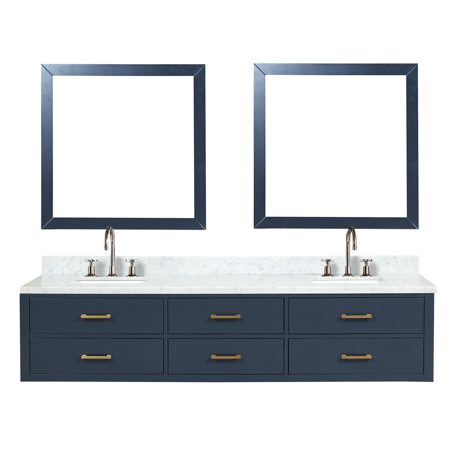 Blue Double Bath Vanity 84 in. W x 22 in. D, Carrara Marble Top, Faucet Set, and 36 in. Mirrors