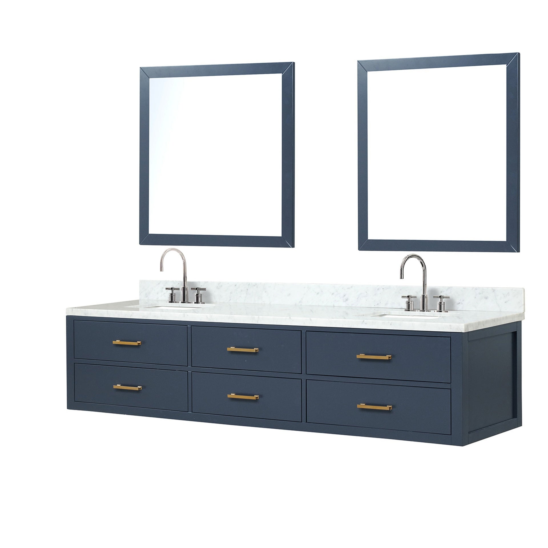 Blue Double Bath Vanity 84 in. W x 22 in. D, Carrara Marble Top, Faucet Set, and 36 in. Mirrors