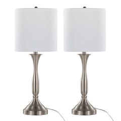 Sawyer 25" Contemporary Metal Table Lamp in Brushed Nickel with White Linen Shade and Built-in USB Port from Grandview Gallery by LumiSource - Set of 2