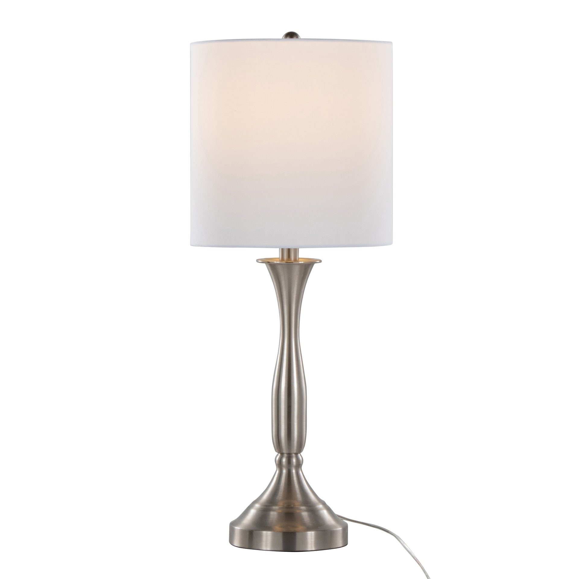 Sawyer 25" Contemporary Metal Table Lamp in Brushed Nickel with White Linen Shade and Built-in USB Port from Grandview Gallery by LumiSource - Set of 2
