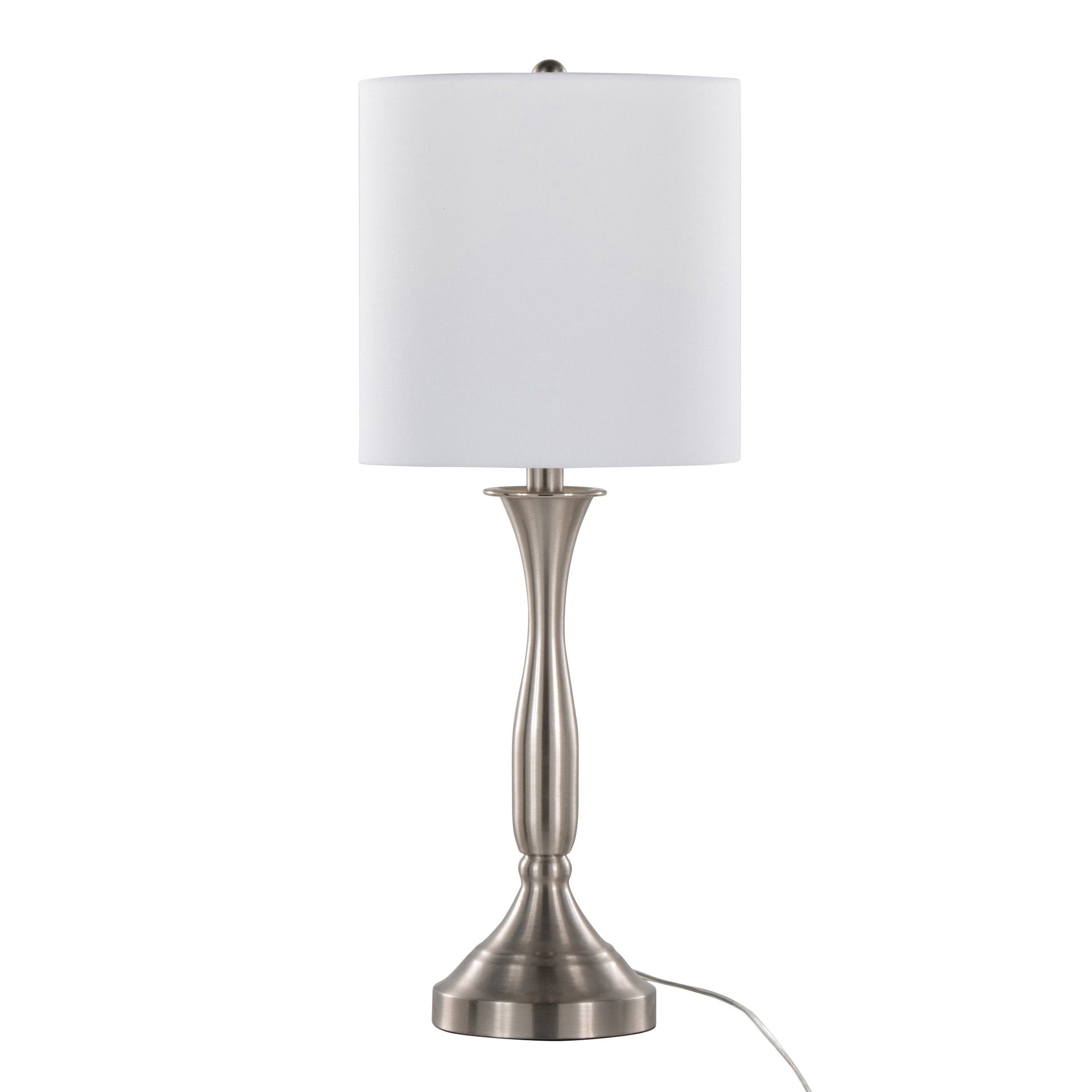 Sawyer 25" Contemporary Metal Table Lamp in Brushed Nickel with White Linen Shade and Built-in USB Port from Grandview Gallery by LumiSource - Set of 2