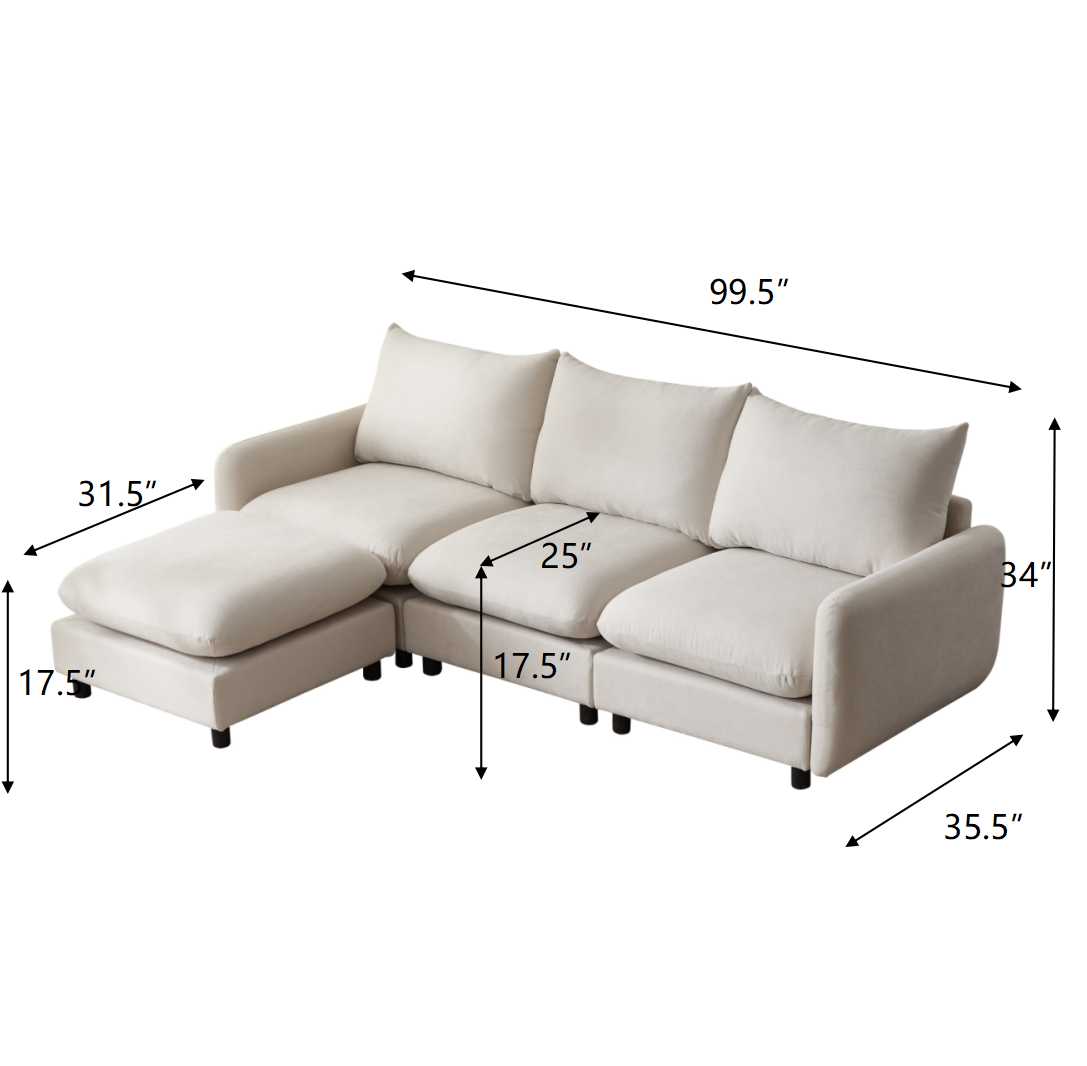 99 in. 4-Piece L Shaped Modular Free Combination Sectional Sofa Couch with Ottoman