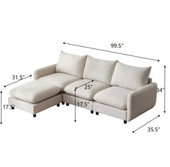 99 in. 4-Piece L Shaped Modular Free Combination Sectional Sofa Couch with Ottoman