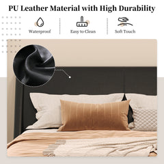 Queen Size Upholstered Bed Frame, Pu Leather Platform Bed with Wave-Like Curve Design and Trapezoidal-Shaped Leg, No Box Spring Needed, Black