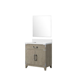 Grey Oak Single Bath Vanity 30 in. W x 22 in. D, White Quartz Countertop and 28 in. Mirror