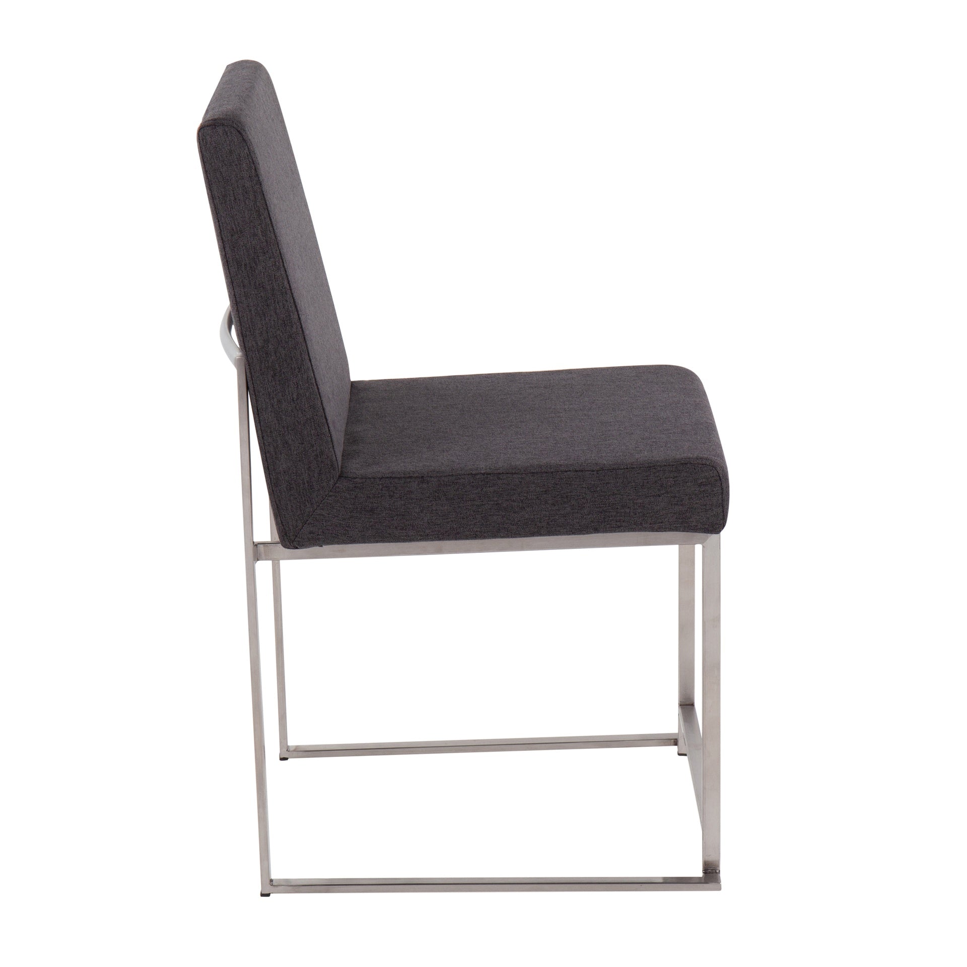 High Back Fuji Contemporary Dining Chair in Brushed Stainless Steel and Charcoal Fabric by LumiSource - Set of 2