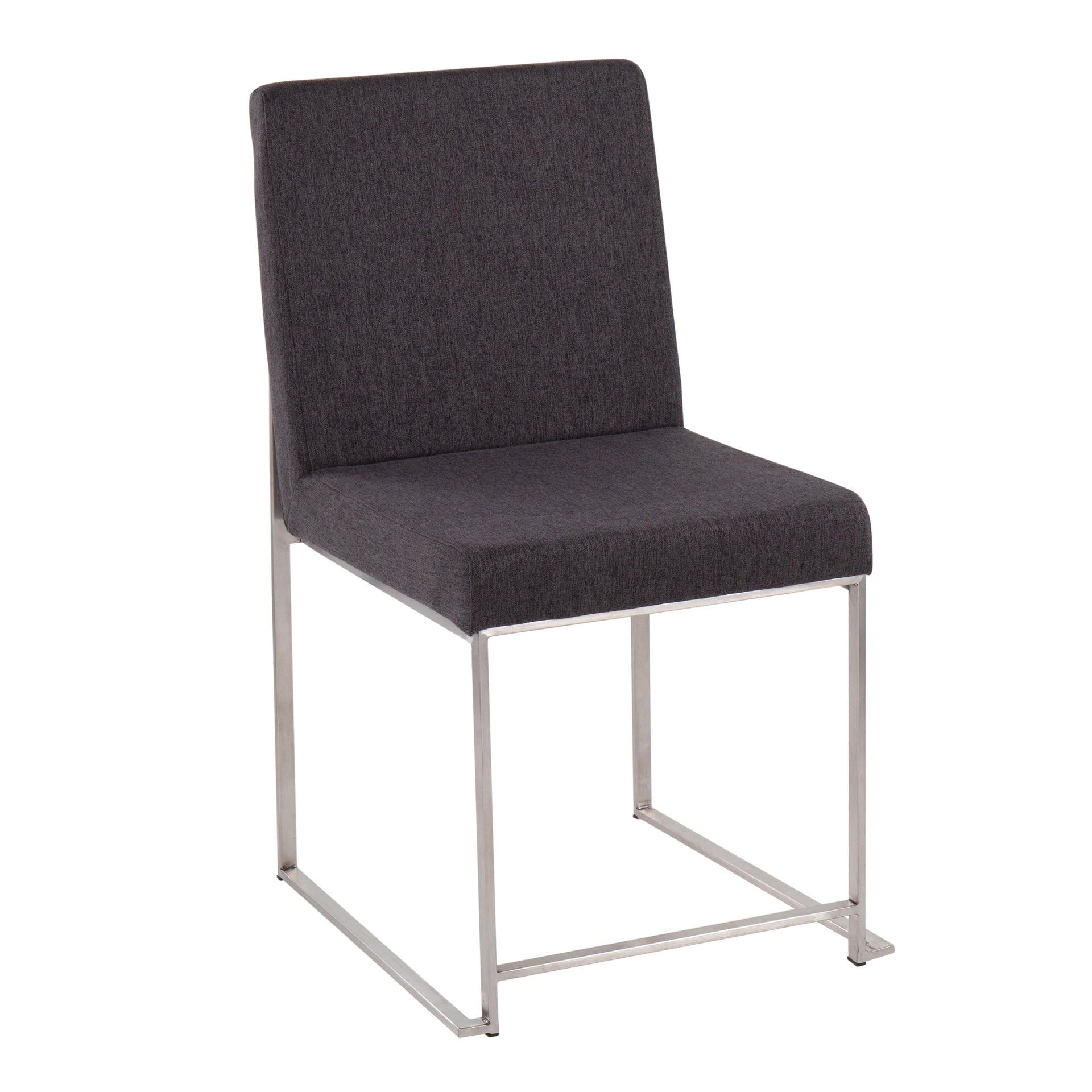 High Back Fuji Contemporary Dining Chair in Brushed Stainless Steel and Charcoal Fabric by LumiSource - Set of 2