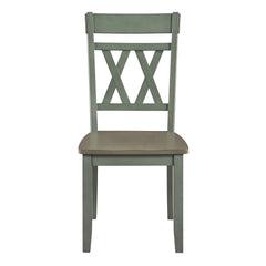 Modern Design Side Chairs 2pc Set Antique Teal Finish Wood Frame Classic X-Back Farmhouse Contemporary Dining Furniture