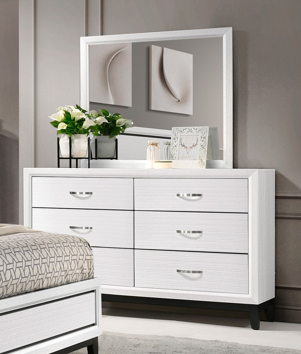 Modern Contemporary White Finish Storage Dresser of 6x Drawers 1pc Wooden Bedroom Furniture