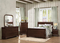 Traditional Louis Philippe Style Queen Bed Dark Cherry Finish Wooden Bedroom Furniture 1pc
