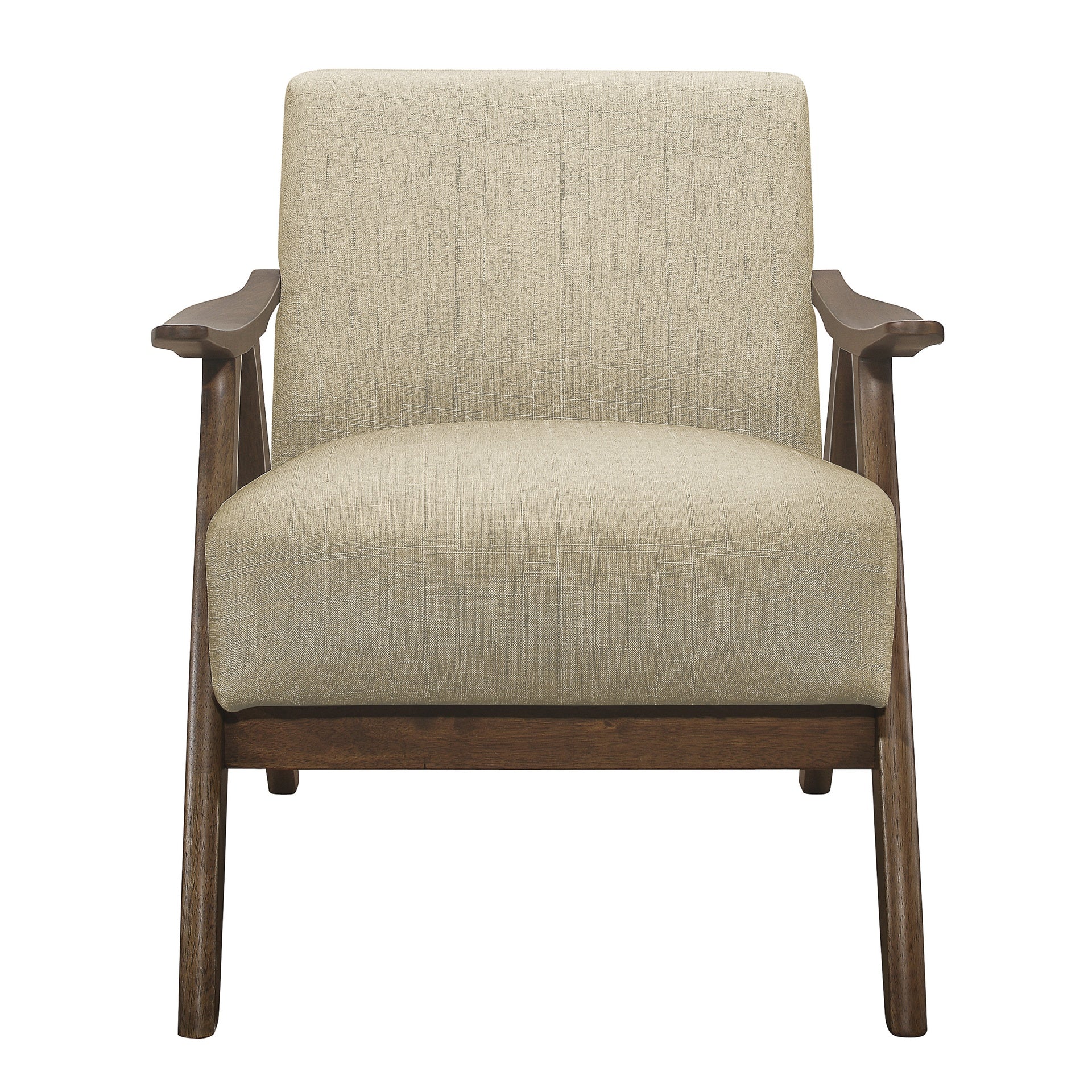 Modern Home Furniture Light Brown Fabric Upholstered 1pc Accent Chair Walnut Finish Wood Cushion Back and Seat Furniture