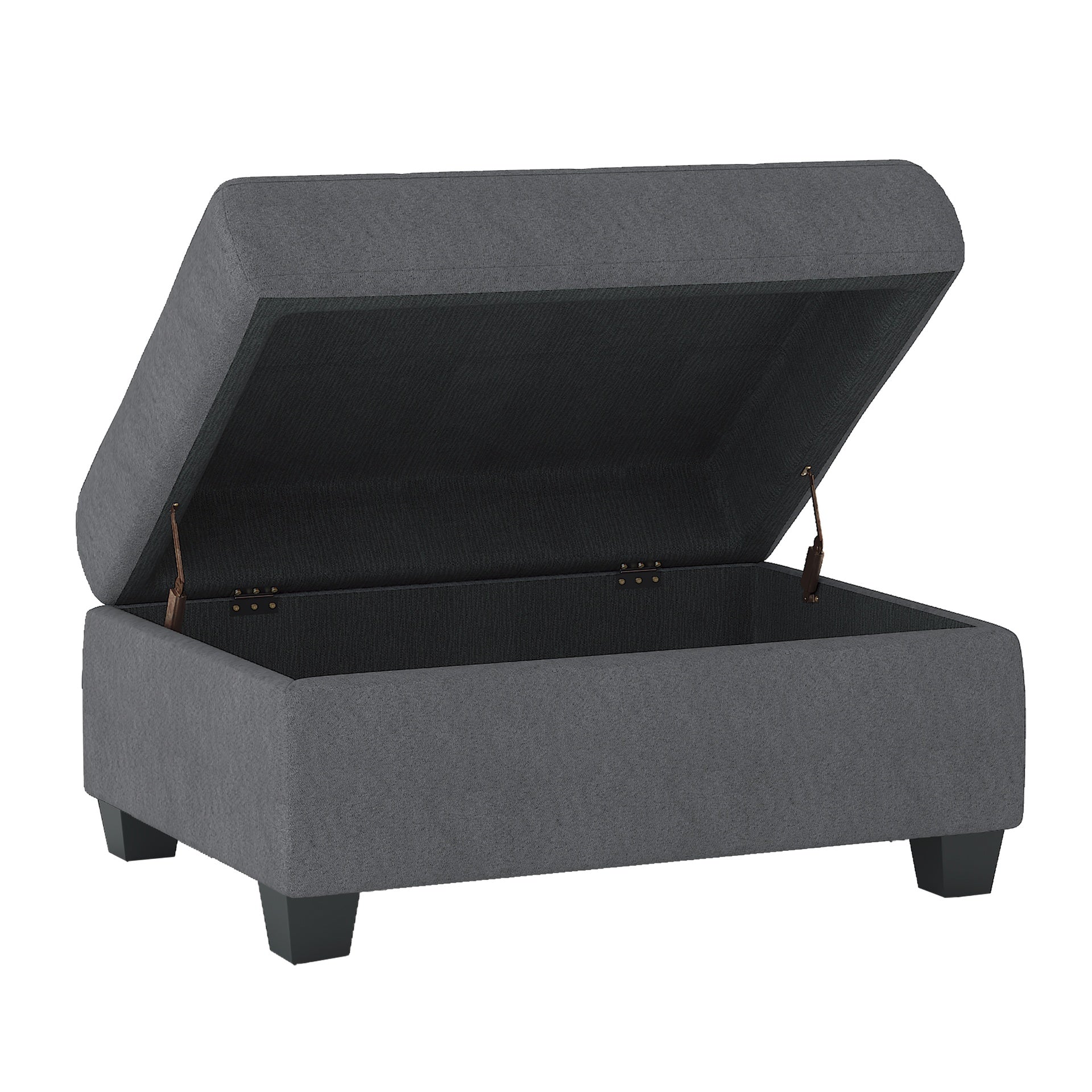 Modern Living Room 1pc Storage Ottoman Tufted Top Dark Gray Fabric Upholstery Solid Wood Furniture