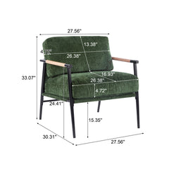 27.56" Modern Accent Chair with Plush Cushions, Minimalist Metal Frame, and Wooden Armrest Design – Perfect for Cozy Living Room, Bedroom, or Office Seating