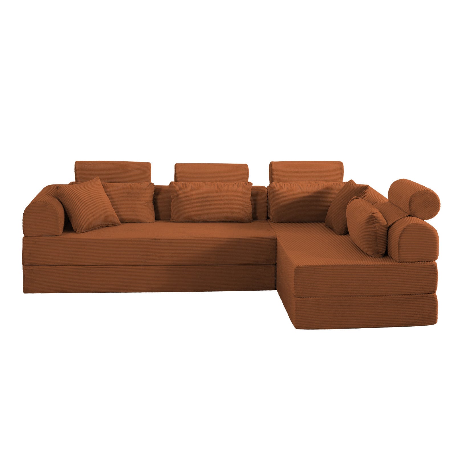 L shape Modular Sectional Sofa, Compressed Sectional Sofa Modern Minimalist Style Corduroy Couch,Unfold into a bed, Bedroom, Comfy Compressed Sofa Couch Space-Efficient Design(Orange)