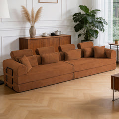 L shape Modular Sectional Sofa, Compressed Sectional Sofa Modern Minimalist Style Corduroy Couch,Unfold into a bed, Bedroom, Comfy Compressed Sofa Couch Space-Efficient Design(Orange)