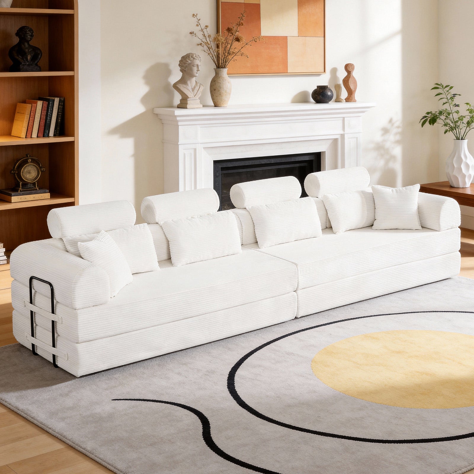 L shape Modular Sectional Sofa, Compressed Sectional Sofa Modern Minimalist Style Corduroy Couch,Unfold into a bed, Bedroom, Comfy Compressed Sofa Couch Space-Efficient Design(Beige)