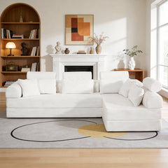 L shape Modular Sectional Sofa, Compressed Sectional Sofa Modern Minimalist Style Corduroy Couch,Unfold into a bed, Bedroom, Comfy Compressed Sofa Couch Space-Efficient Design(Beige)
