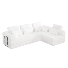 L shape Modular Sectional Sofa, Compressed Sectional Sofa Modern Minimalist Style Corduroy Couch,Unfold into a bed, Bedroom, Comfy Compressed Sofa Couch Space-Efficient Design(Beige)