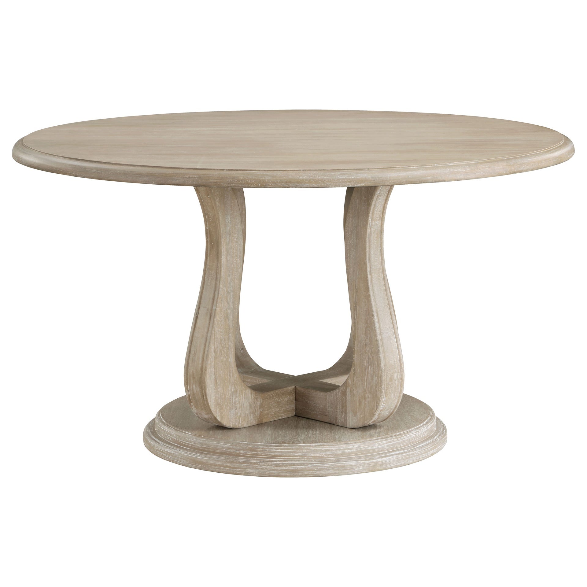 Verdugo White Washed Round Dining Table with Pedestal Base