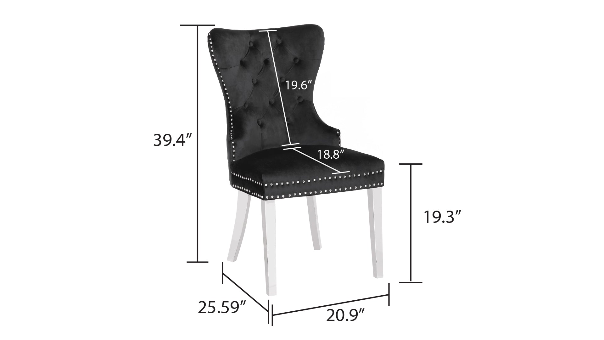 Erica 2PC stainless steel Legs chairs made with Tufted Upholstered Velvet Fabric Black