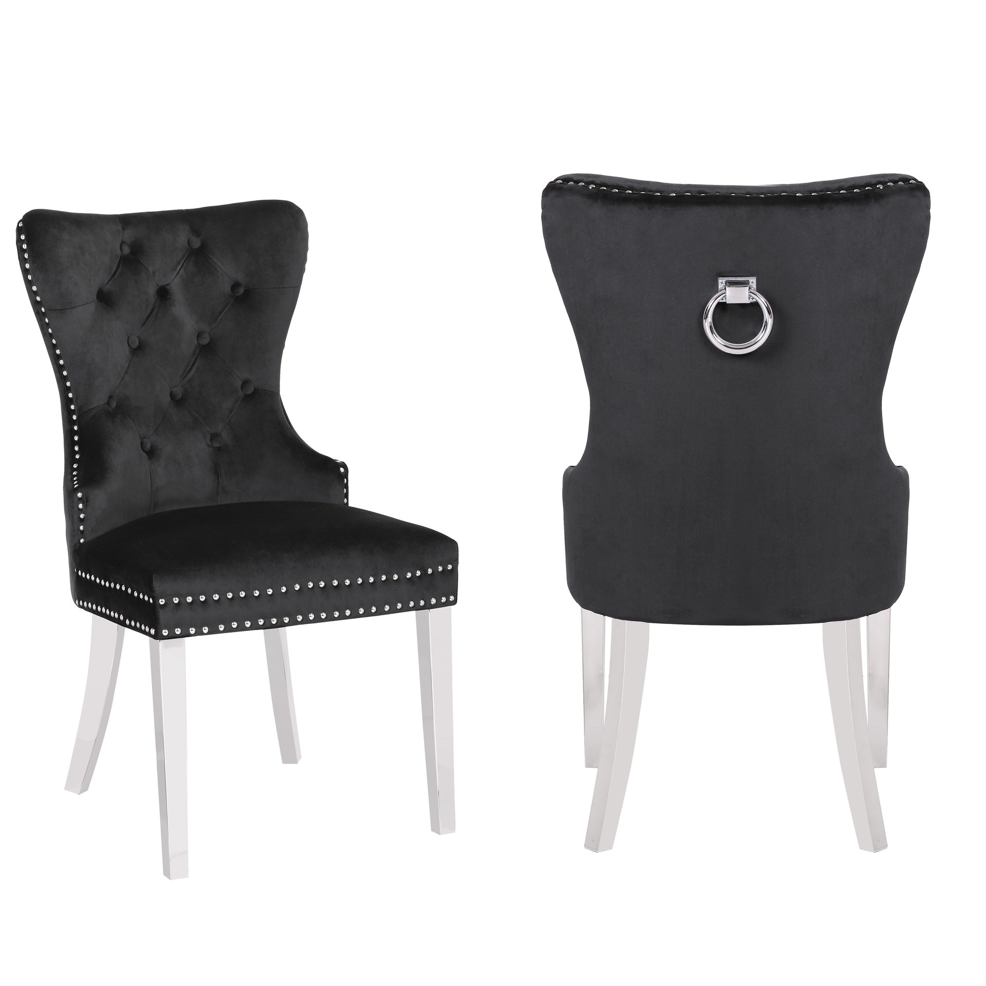 Erica 2PC stainless steel Legs chairs made with Tufted Upholstered Velvet Fabric Black
