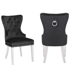 Erica 2PC stainless steel Legs chairs made with Tufted Upholstered Velvet Fabric Black
