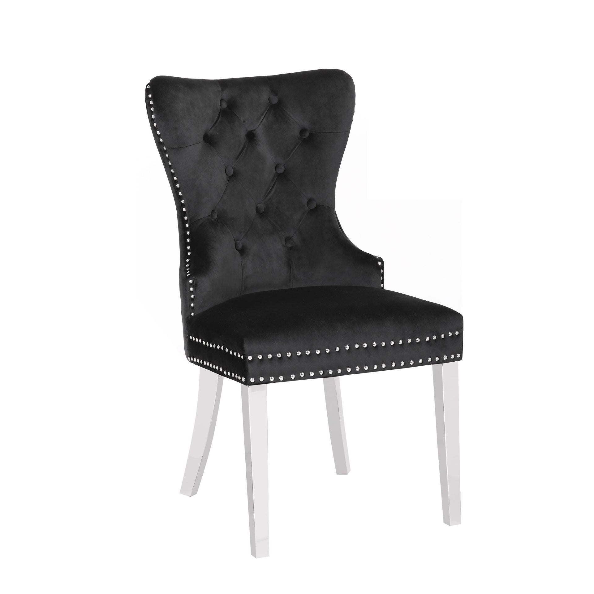 Erica 2PC stainless steel Legs chairs made with Tufted Upholstered Velvet Fabric Black
