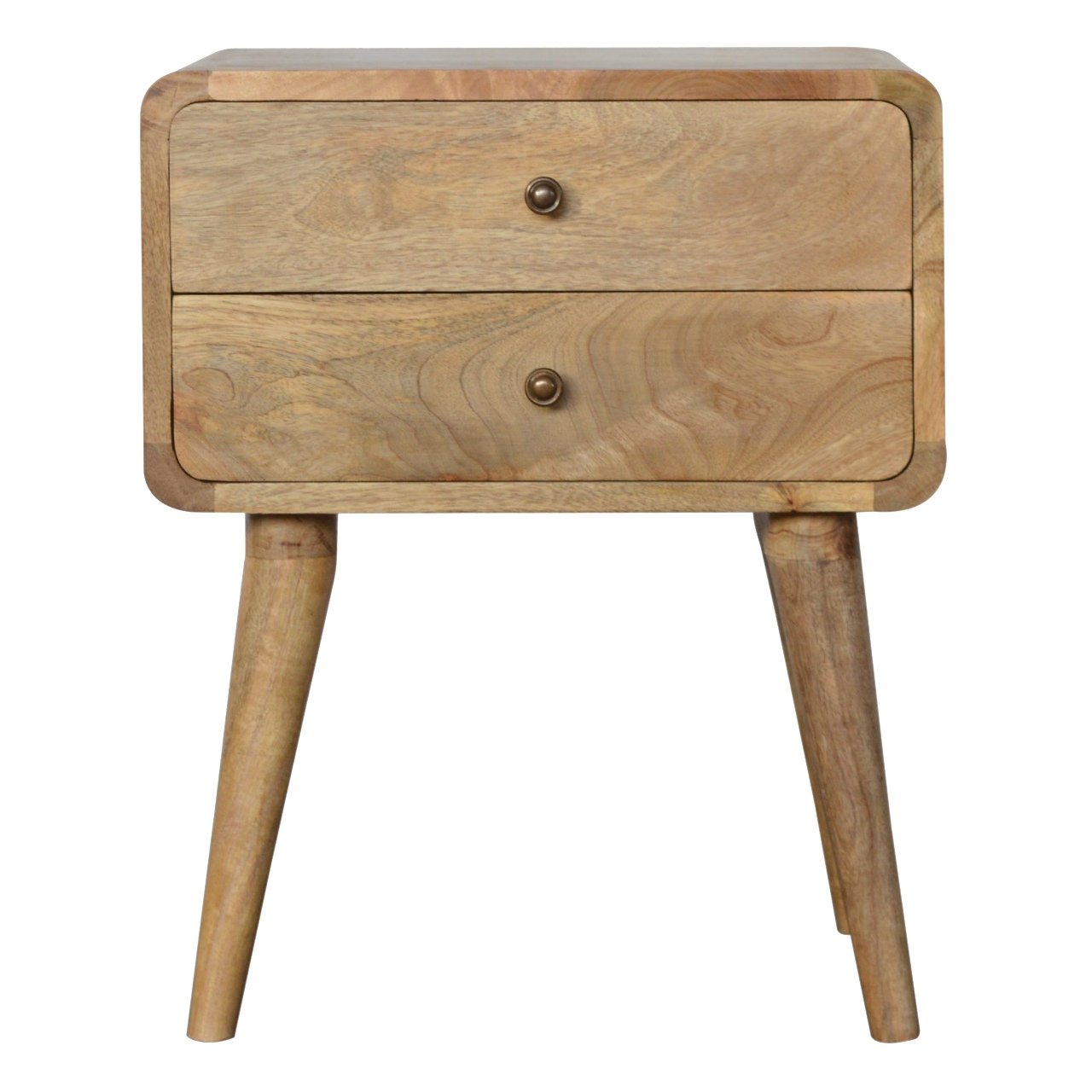 Solid Wood Curved Bedside, 2 Drawers, Oak-ish, Light Brown