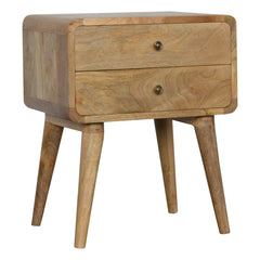 Solid Wood Curved Bedside, 2 Drawers, Oak-ish, Light Brown