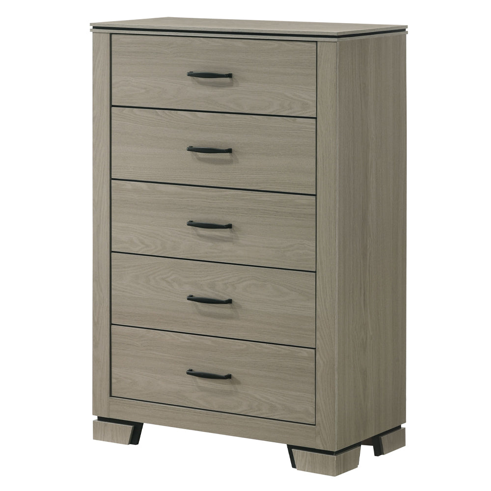 Modern Sleek Design Five Drawers Storage Chest 1pc Gray Finish Wooden Bedroom Furniture