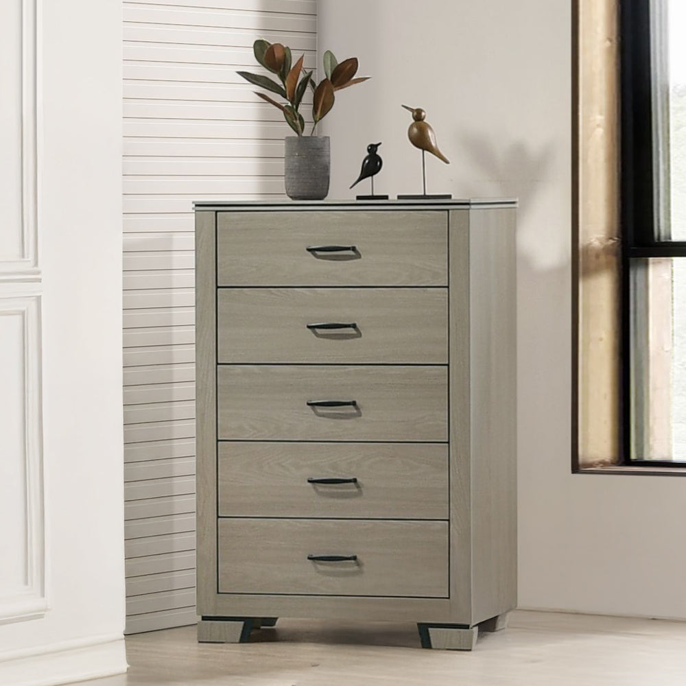 Modern Sleek Design Five Drawers Storage Chest 1pc Gray Finish Wooden Bedroom Furniture