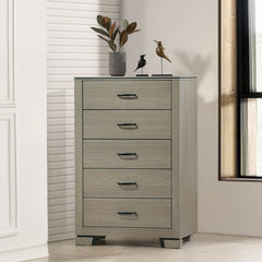Modern Sleek Design Five Drawers Storage Chest 1pc Gray Finish Wooden Bedroom Furniture