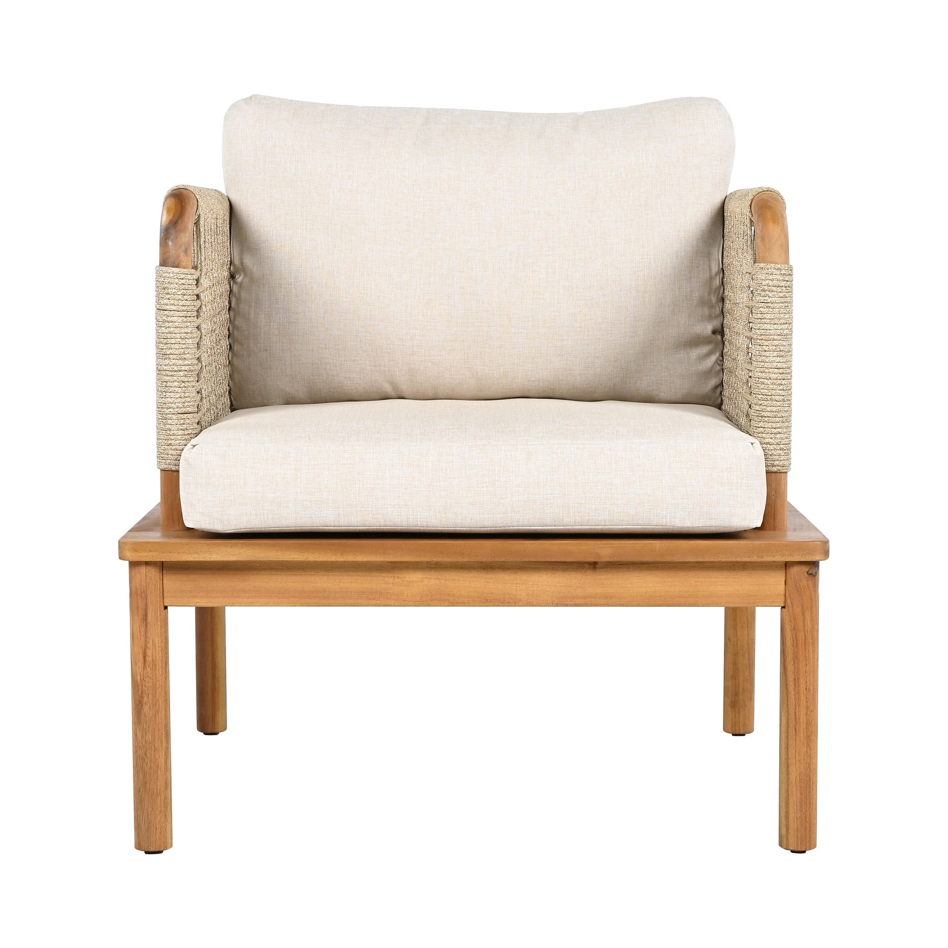Outdoor Acacia Wood and Rope Club Chair with Cushions (Single)