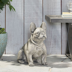 DOG GARDEN SCULPTURE, Outdoor French Bulldog Garden Statue, Gray, No Assembly Required