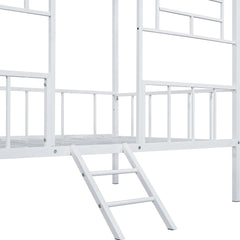 Twin Bunk Bed Contemporary Style House Design With Full Metal Construction And Angled Ladder, Silver