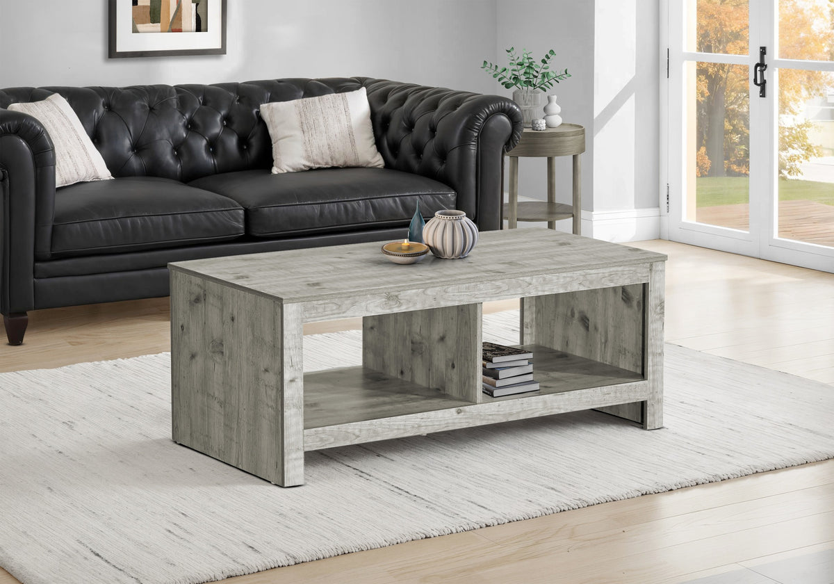Coffee Table, 44"l, Cocktail, Rectangular, Living Room, Rustique Grey Laminate, Transitional